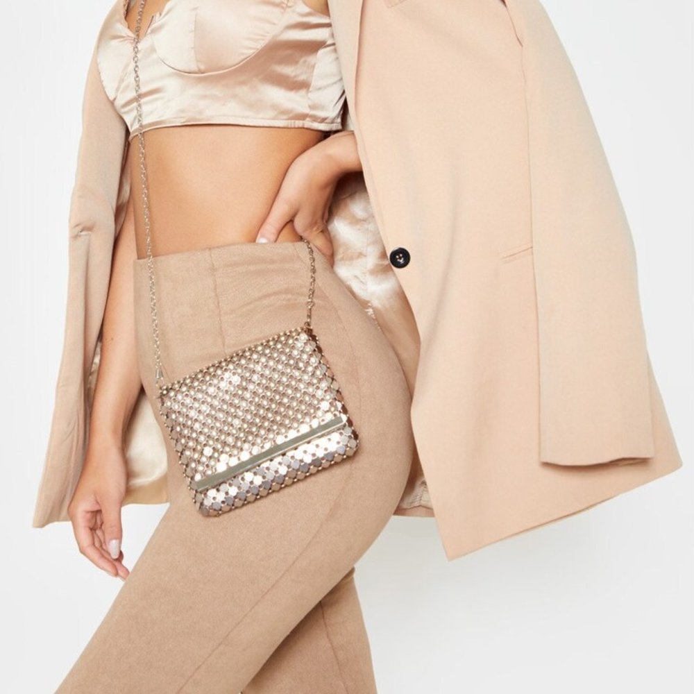 PrettyLittleThing Bronze Chainmail Style Clutch Bag